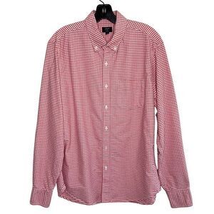 J CREW Shirt Mens Large L Orange Gingham SLIM-Fit Oxford Shirt EUC Button-Down